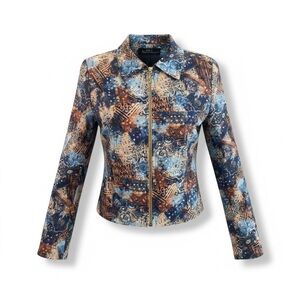 LoriZoni Women's Small Blue Silk Colorful Jacket